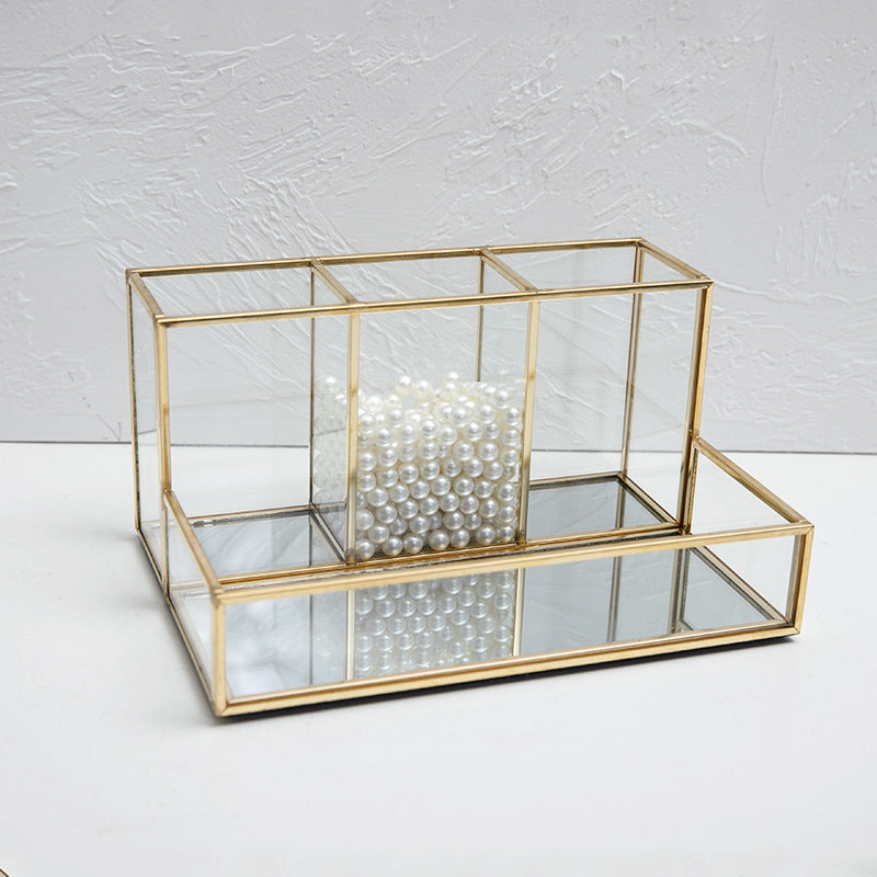 Glass Makeup Organizer Bathroom Cosmetic Organizer With Golden Glass Makeup Organizer Bathroom Cosmetic Organizer With Golden